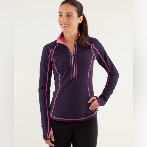lululemon athletica Tops - Lululemon Run: U-Turn Pullover
Raspberry Glo Light / Black Swan size 6 EUC